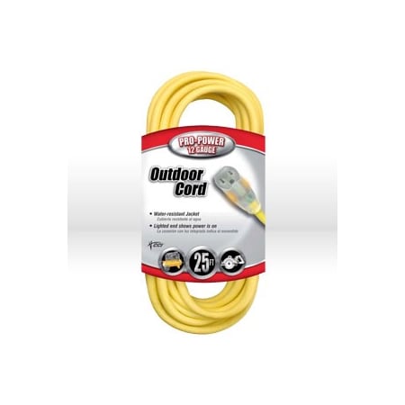 Southwire SJTW Extension Cord, 12 AWG, Outdoor, 12/3, 1 Outlets, 5-15R, Yellow, 5-15P, 25 ft 2587